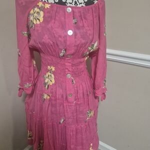 Elegant Floral Button-Down Long Sleeve Dress